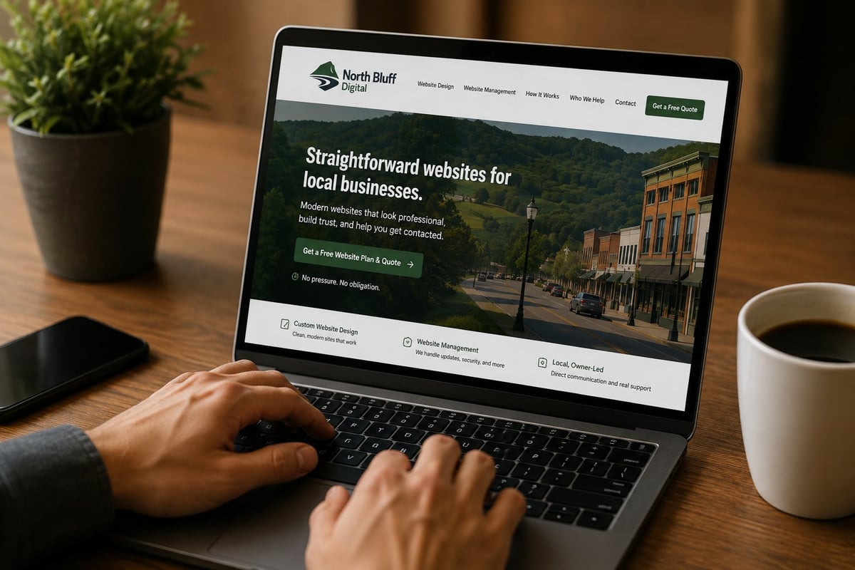 A website for a local service business displayed on a laptop